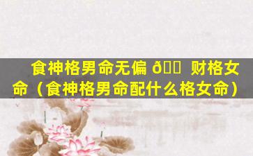 食神格男命无偏 🐠 财格女命（食神格男命配什么格女命）